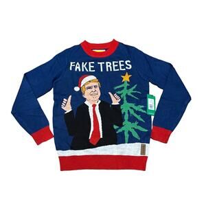 NWT Tipsy Elves Men’s Small Fake Trees Ugly Christmas Sweater Donald Trump